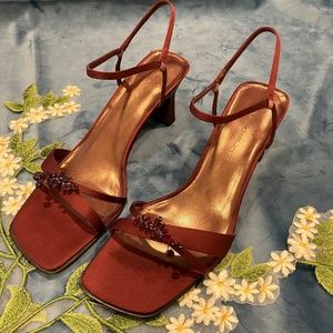 Strappy, jeweled burgundy heels Sz 9